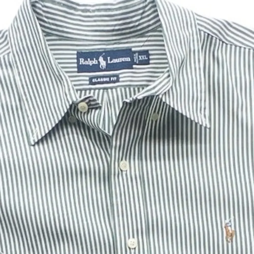 Ralph Lauren Bengal Striped Shirt Mens XXL Hunter Green White Classic Fit Cotton